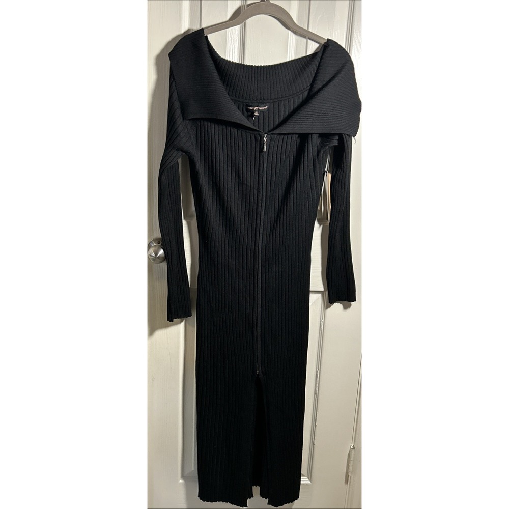 Almost Famous Knit Zip‎ Up Long Cardigan Sweater NWT Womens XL Black Ribbed